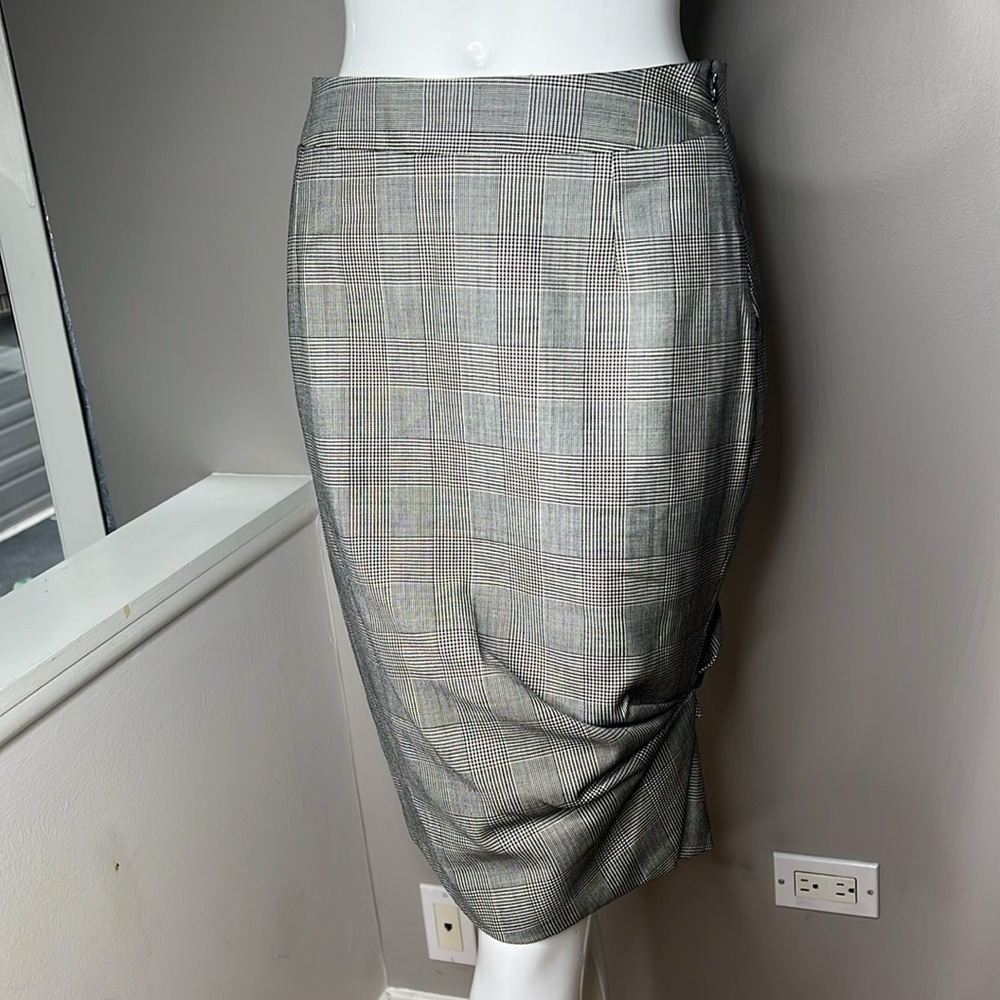 Gianni Versace Sz 38 Us 4 Check Pencil Knee Skirt 100% Wool